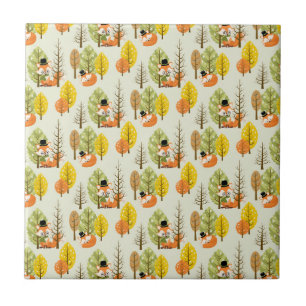 Azulejo Zorro Naranja Lindo Bosque Árboles Otoño Hipster