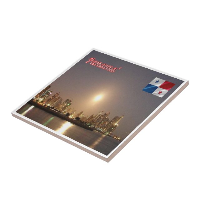 Azulejo zPA004 PANAMÁ Por Noche, Skyline, América, (Lado)