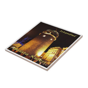 Azulejo zTR015 ISTANBUL GALATA TOWER de noche,