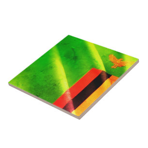 Azulejo zZM002 Bandera ondulante ZAMBIA, África,