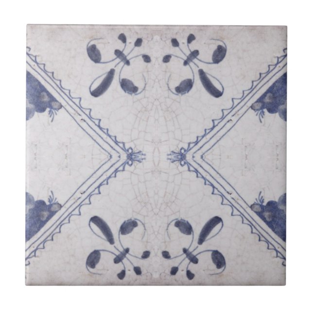 Azulejos azul floral portugués Repro Tile (Frente)