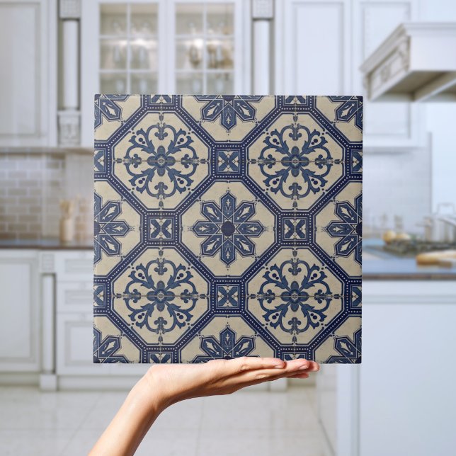 Azulejos azul geométrico repro portugués (Repro Portuguese Blue Geometric Azulejos Tile
)