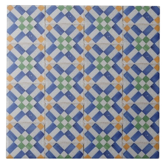 Azulejos azules amarillos y geométricos de Repro E (Frente)