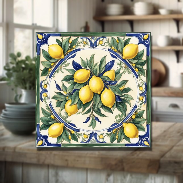 Azulejos azules de limón cerámico italiano Majolic (Subido por el creador)