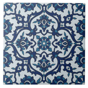 Azulejos azules portugueses, patrón de mosaico fl