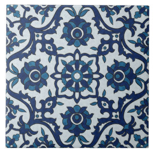 Azulejos azules portugueses, patrón de mosaico fl