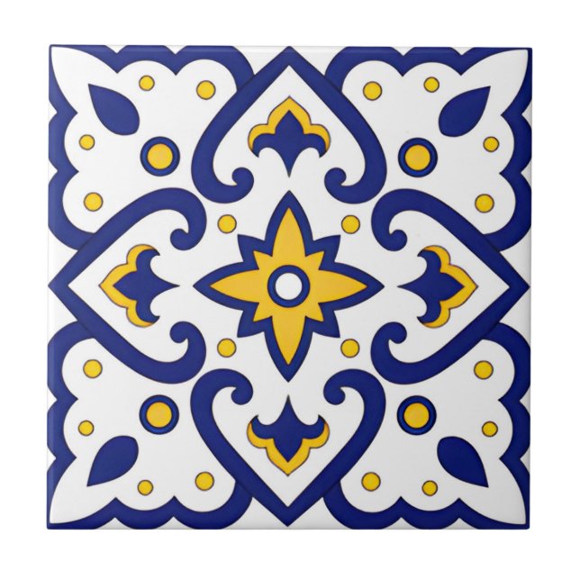 azulejos blancos y dorados en azul (Frente)