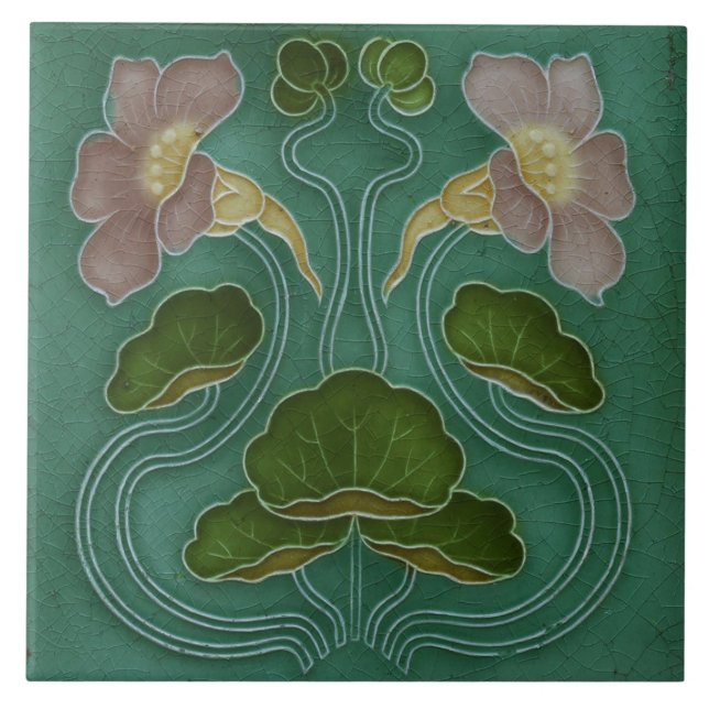 Azulejos cerámicos - Aguas rosa pálidas Algas Art  (Frente)