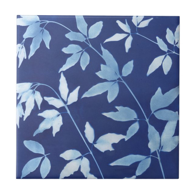 Azulejos cerámicos botánicos florales azules (Frente)