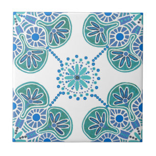 Azulejos cerámicos con un patrón azul y verde