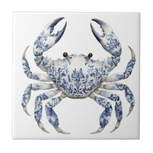 Azulejos cerámicos de cangrejo floral azul