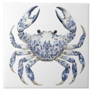 Azulejos cerámicos de cangrejo floral azul