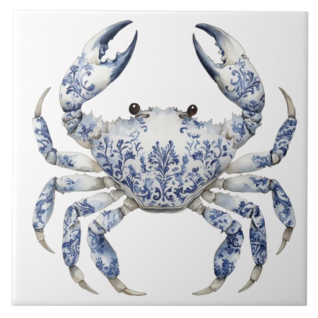 Azulejos cerámicos de cangrejo floral azul (Frente)