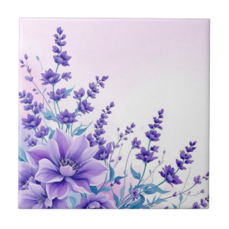 Azulejos cerámicos de flores moradas