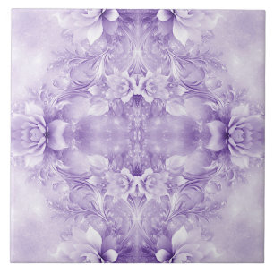 Azulejos cerámicos de flores moradas blancas