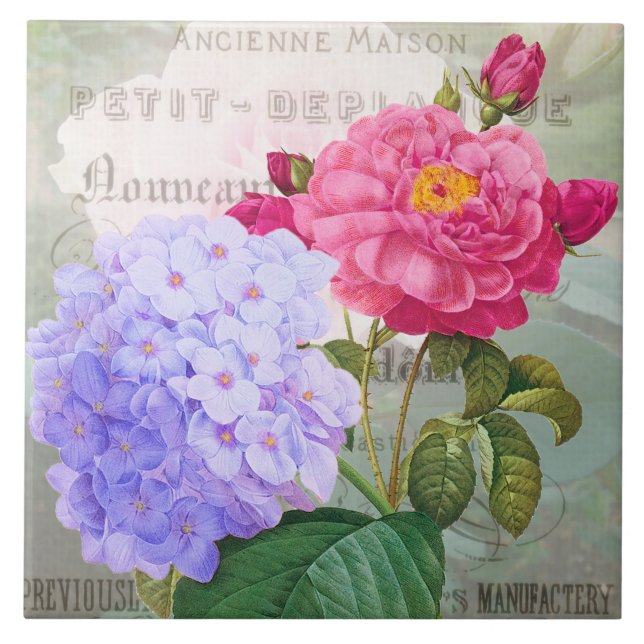 Azulejos cerámicos de flores moradas rosadas franc (Frente)