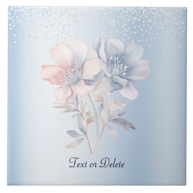 Azulejos cerámicos de flores rosas azules (Frente)