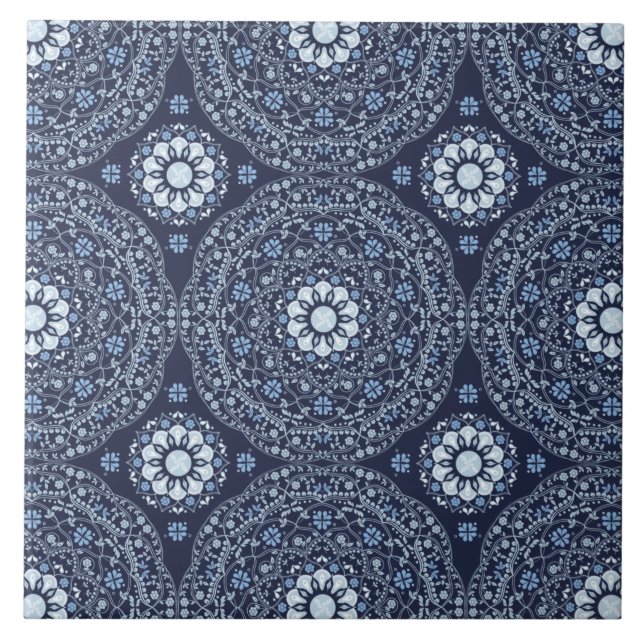 Azulejos cerámicos de Mandala azul (Frente)