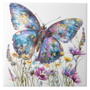 Azulejos cerámicos de mariposa y flores silvestres