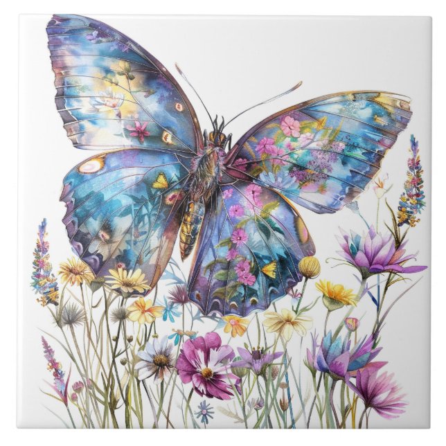 Azulejos cerámicos de mariposa y flores silvestres (Frente)