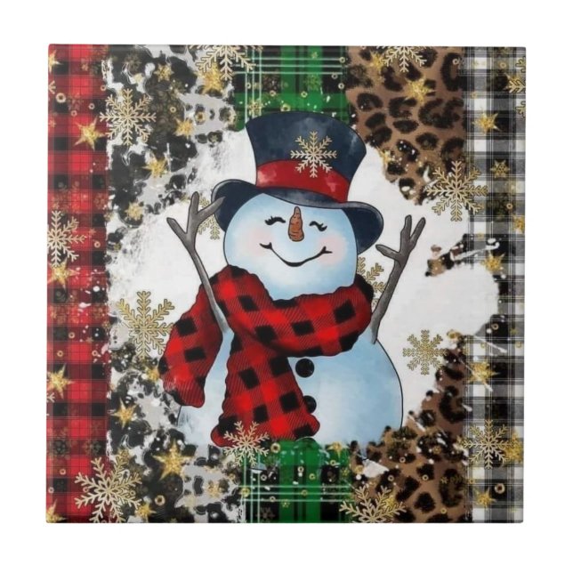 Azulejos Cerámicos de Muñeco de Nieve 3D Alegres (Frente)