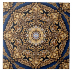 Azulejos cerámicos decorativos de oro azul