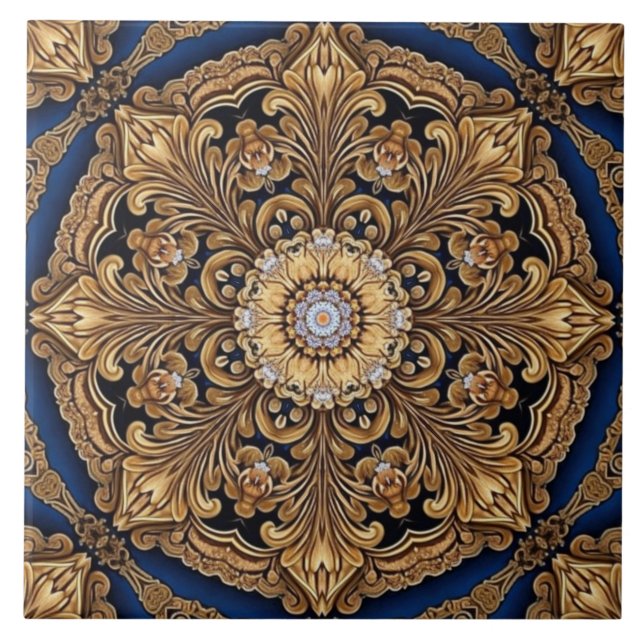 Azulejos cerámicos decorativos de oro azul (Frente)