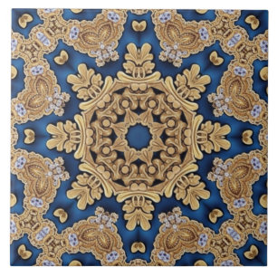 Azulejos cerámicos decorativos de oro azul
