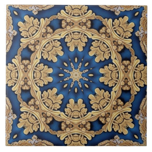 Azulejos cerámicos decorativos de oro azul