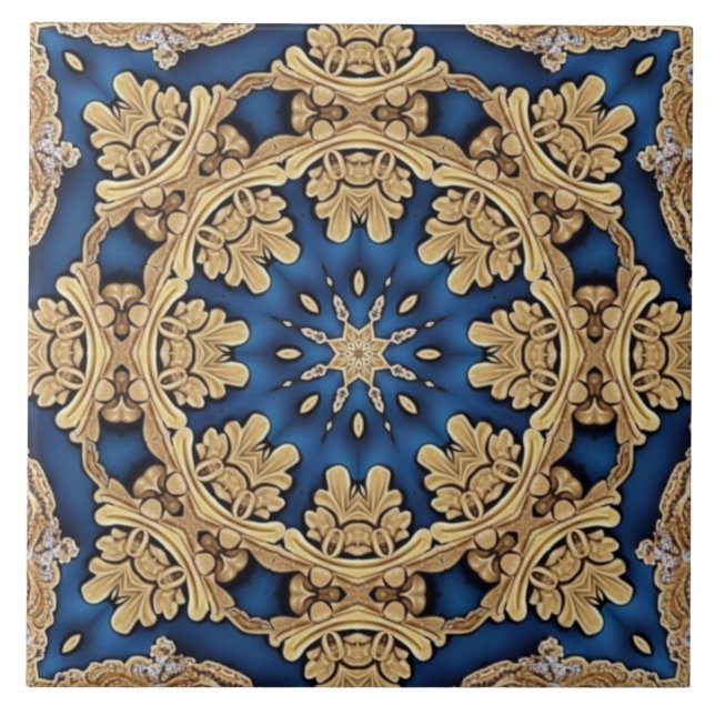 Azulejos cerámicos decorativos de oro azul (Frente)