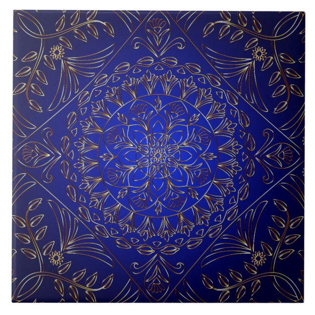 Azulejos cerámicos decorativos de oro azul (Frente)