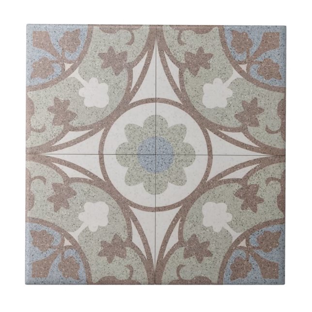 Azulejos cerámicos - Floral azul beige marroquí (Frente)