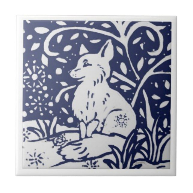 Azulejos cerámicos - Fox blanca y azul vintage (Frente)