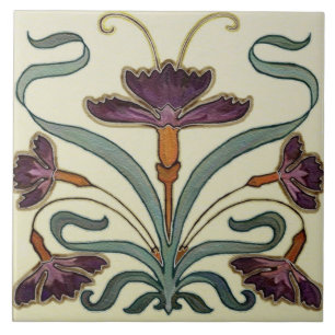 Azulejos cerámicos - Morado Floral Art Nouveau