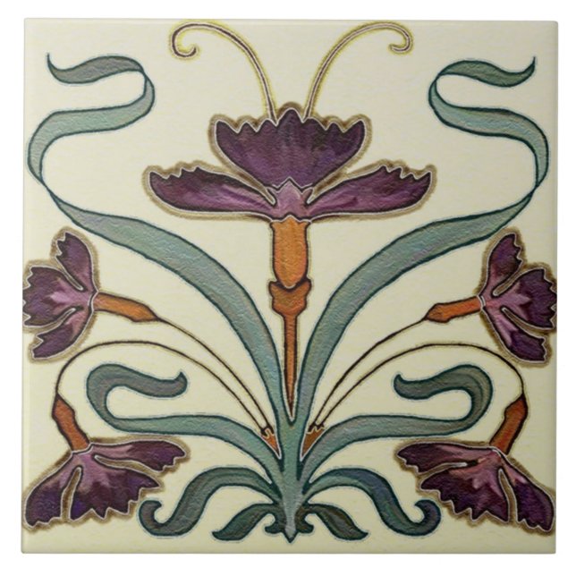 Azulejos cerámicos - Morado Floral Art Nouveau (Frente)
