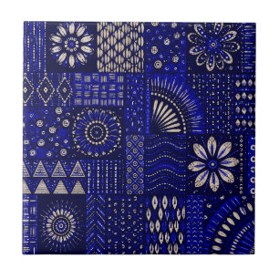 Azulejos Cerámicos Ornamentales Azules y Crema par