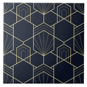 Azulejos cerámicos - oro Art Deco y azul oscuro