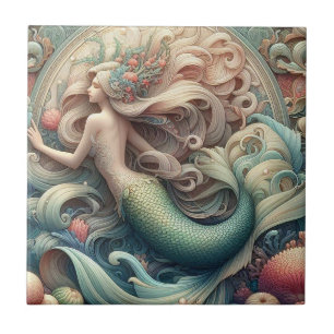 Azulejos Cerámicos Pastel Sirena Efecto 3D Art Nou