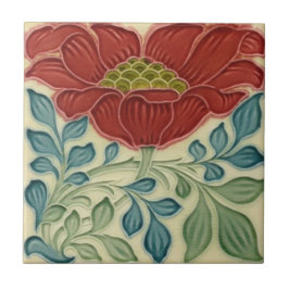 Azulejos cerámicos - Rojo con flores de estilo Art