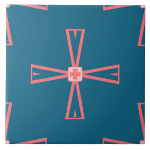 Azulejos cerámicos - Rosa sobre un patrón azul de