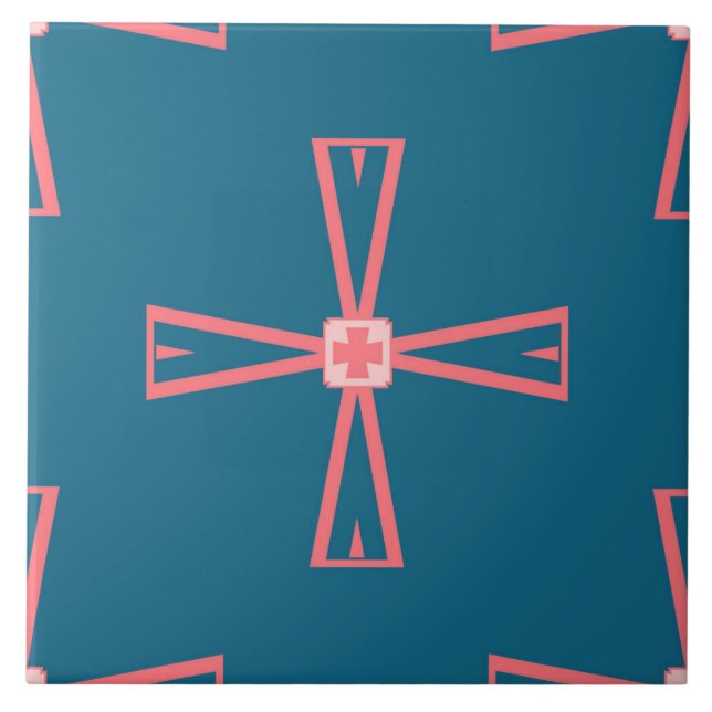 Azulejos cerámicos - Rosa sobre un patrón azul de  (Frente)