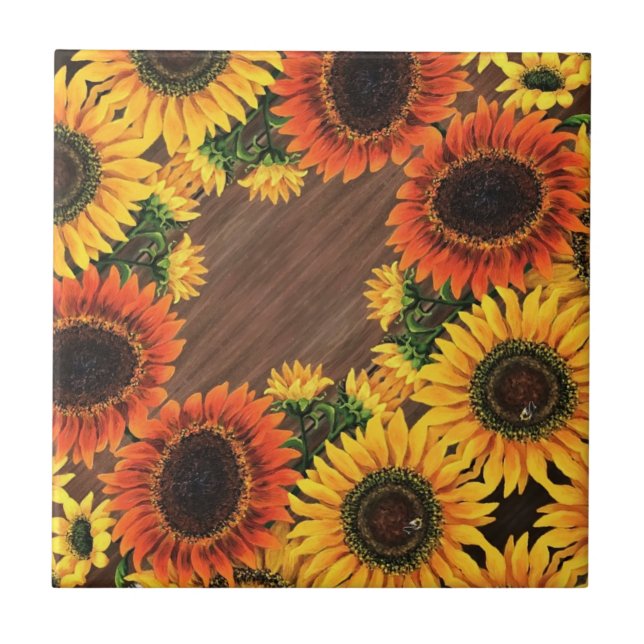 Azulejos cerámicos / Trivet - girasoles (Frente)