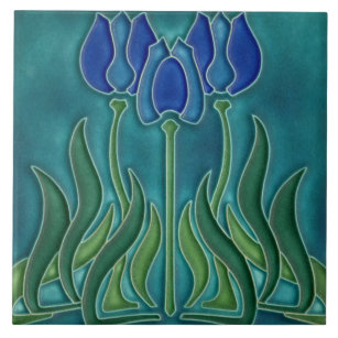 Azulejos cerámicos - Tulipanes azules vintage Art 