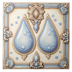 Azulejos de baño azul claro y crema de agua
