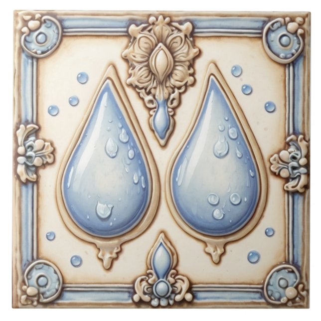 Azulejos de baño azul claro y crema de agua (Frente)