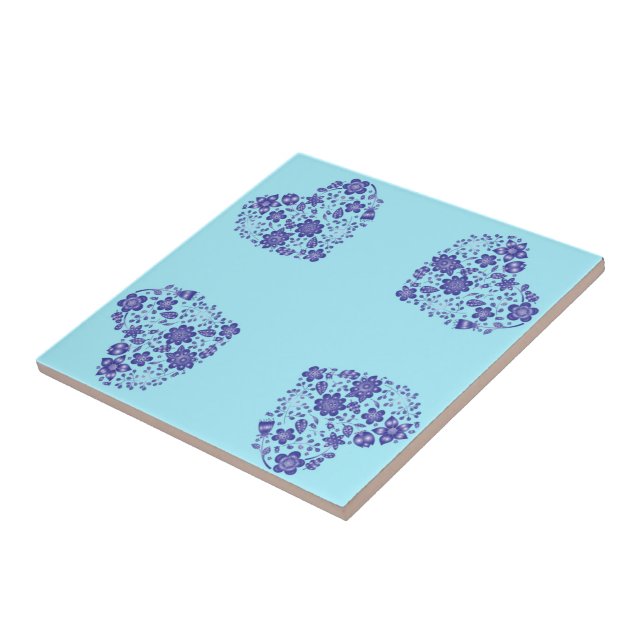 Azulejos de cerámica azul con flores del corazón (Lado)