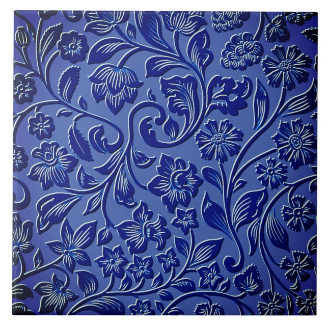 Azulejos de cerámica azul floral (Frente)
