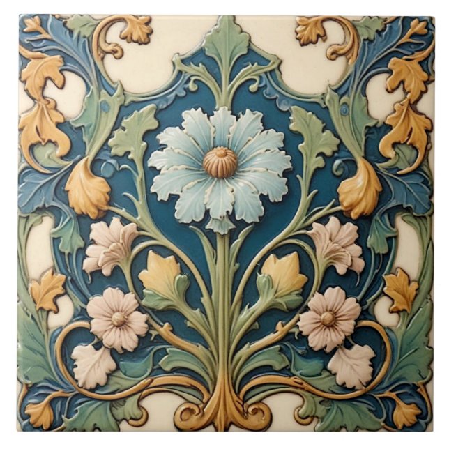 Azulejos de cerámica azul floral (Frente)