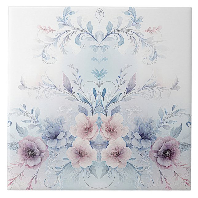 Azulejos de cerámica azul rosa y floral (Frente)