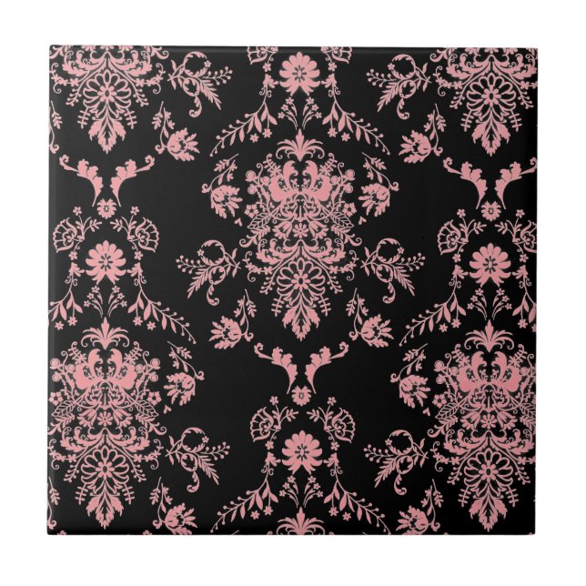 Azulejos de cerámica de Damasco rosa y negro (Frente)
